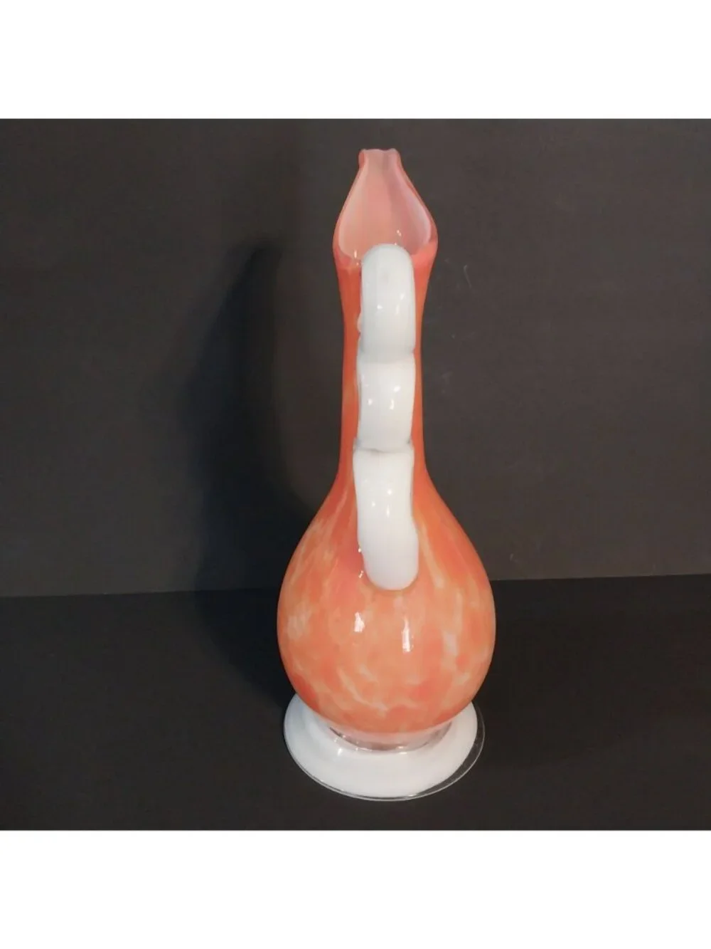 Vintage Cased Glass Pitcher Decorative Orange Swirl Vase